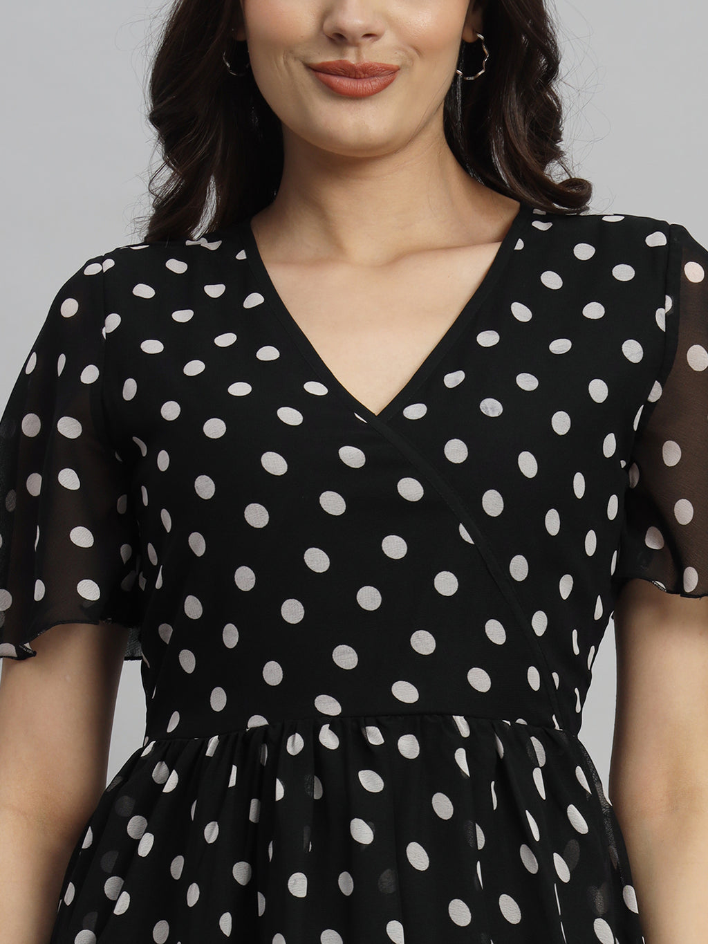 Curvydrobe Women Black Polka Dot Print A-Line Dress