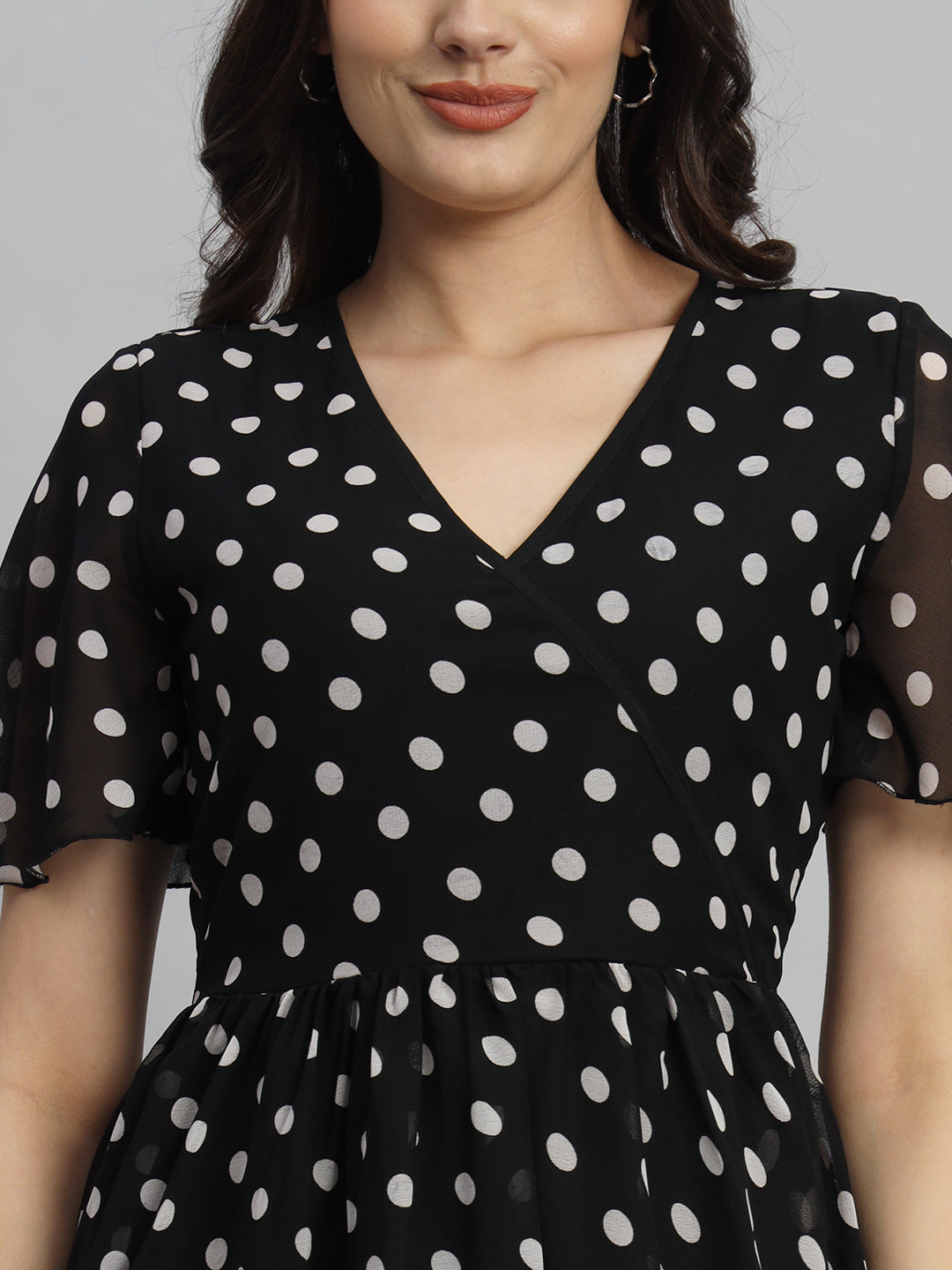 Curvydrobe Women Black Polka Dot Print A-Line Dress