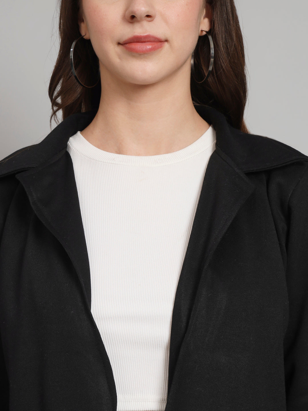 Curvydobe Black solid open front jacket