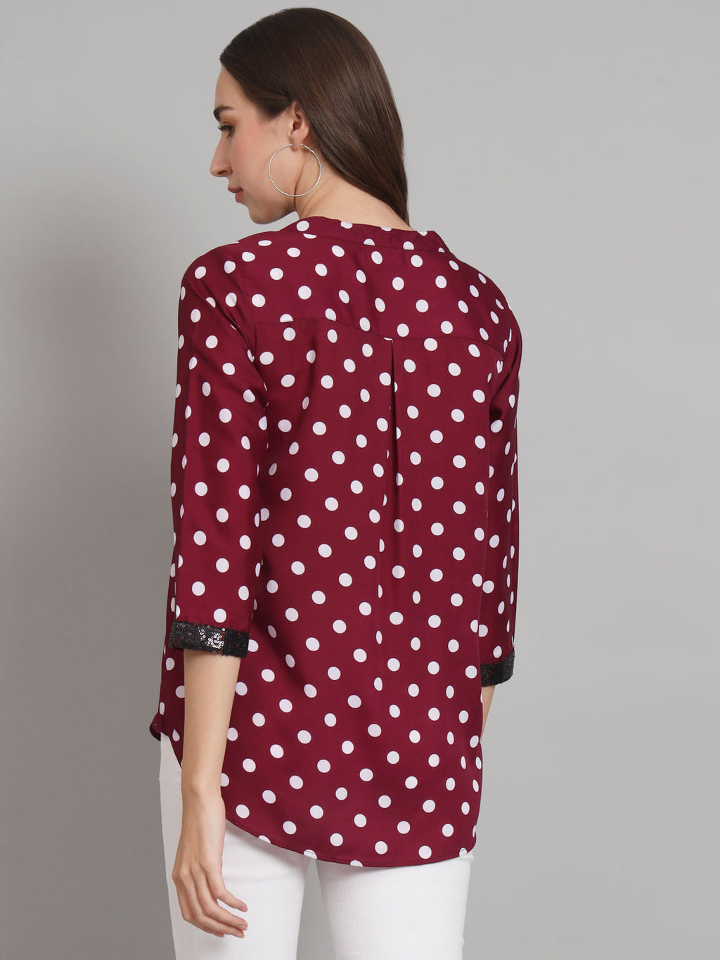Curvydobe Burgundy Mandrain Collar placket Top