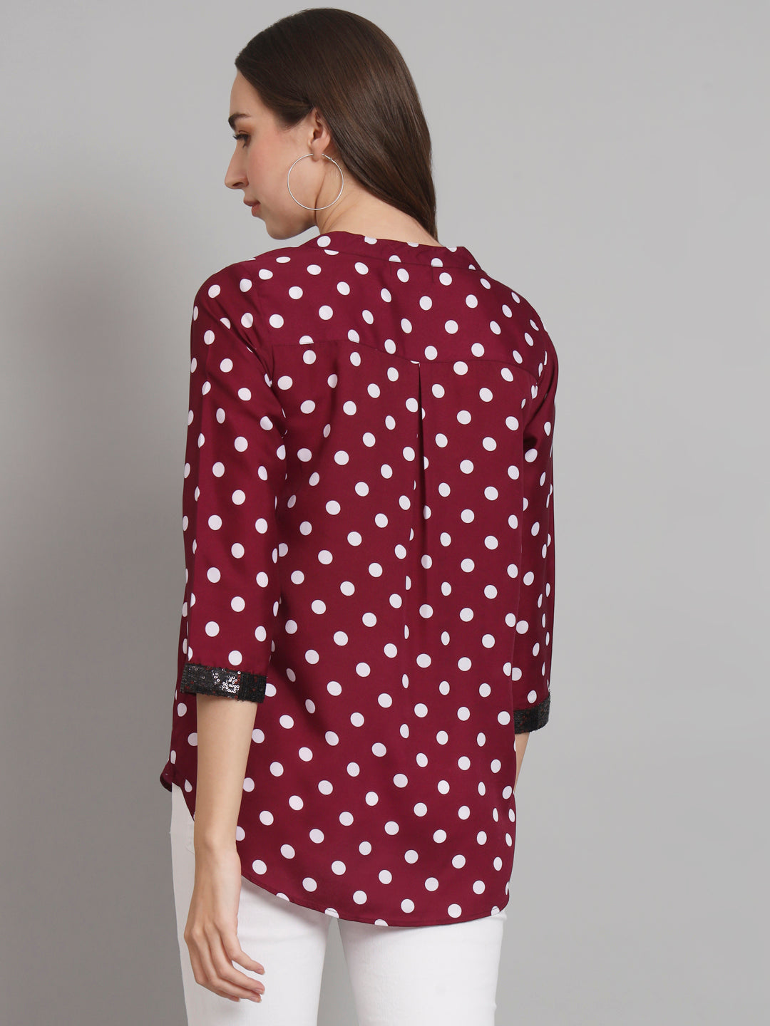 Curvydobe Burgundy Mandrain Collar placket Top