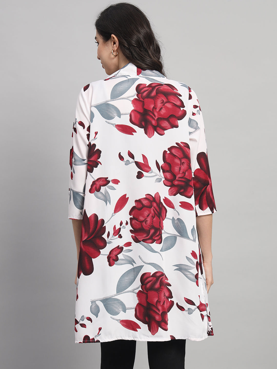 Curvydobe Womens White Floral Print Front-Open Shrug