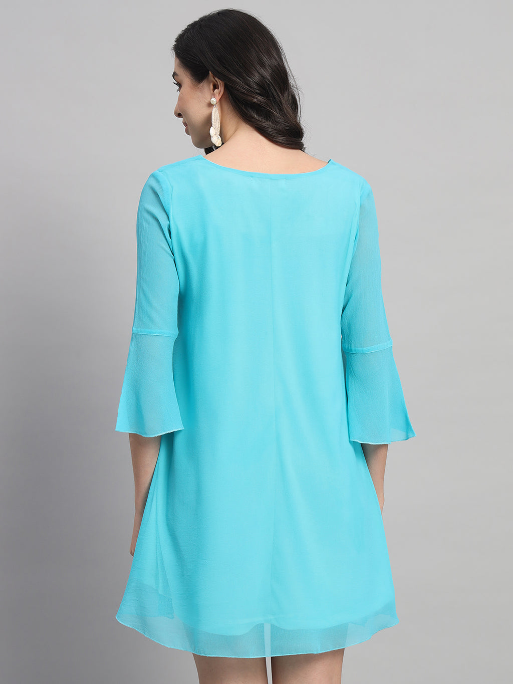 Curvydrobe Womens V Neck Turquoise blue A line Dress