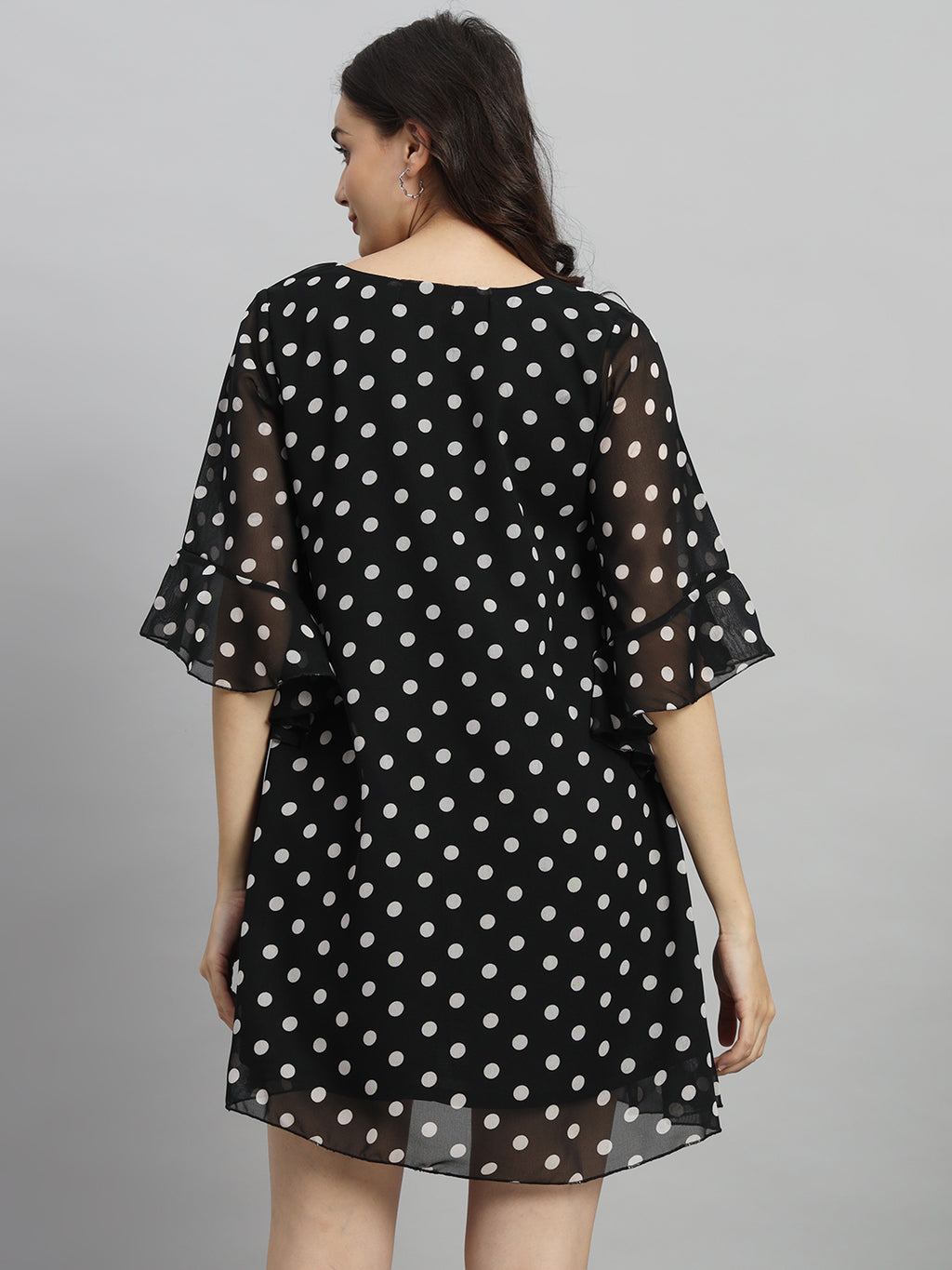 Curvydrobe Women Black Polka Dot Print A-Line Mini Dress