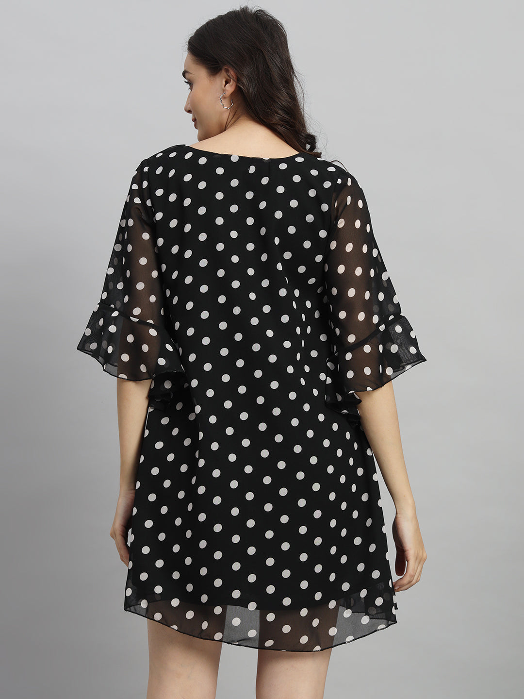 Curvydrobe Women Black Polka Dot Print A-Line Mini Dress