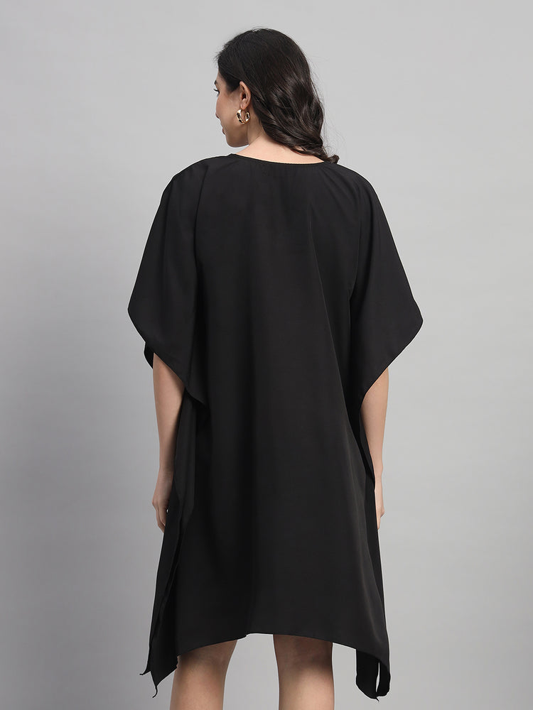 Curvydrobe Women Solid Black Seqwined V-Neck Kaftan
