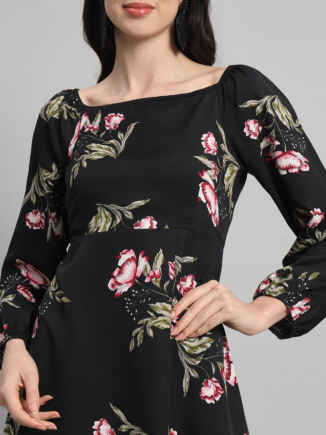 Curvydrobe Womens black floral Fit & Flare Dress